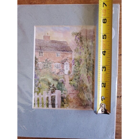 Lesley Holmes Watercolor Mini Painting Cottage with Flowers Print 12/500 Signed - Picture 4 of 11